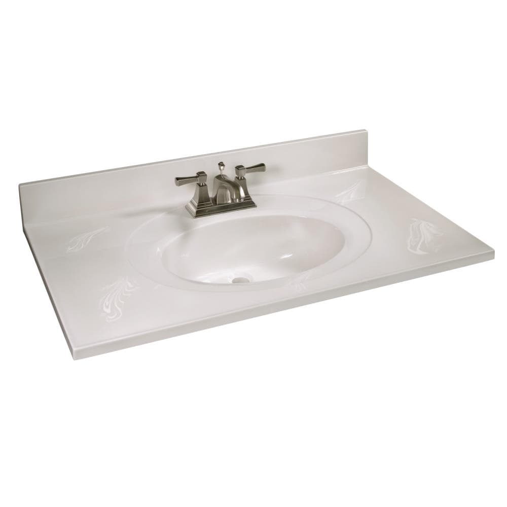 Encimera de baño de mármol cultivado con fregadero individual en remolino marfil de 37 pulgadas x 22 pulgadas, con 3 orificios - Diseño de Casa