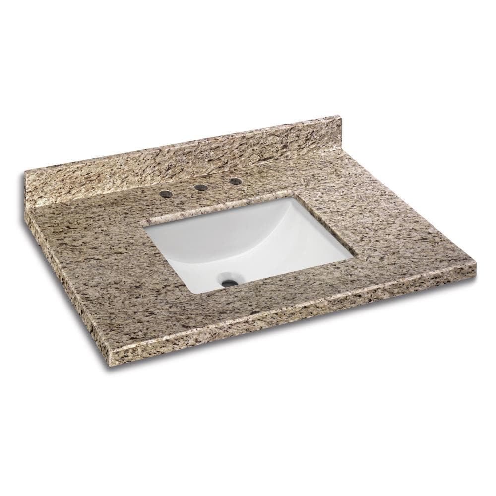Encimera de baño Giallo Ornamental de granito con lavabo individual bajo encimera de 37 pulgadas x 22 pulgadas y 3 hoyos de MarCraft Essential 37886.