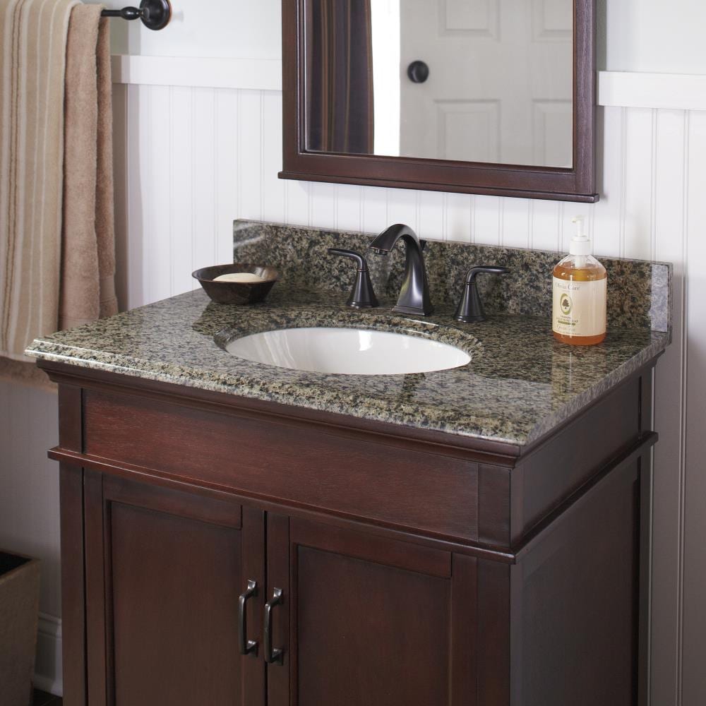 Tapa de tocador de baño de Granito Quadro MarCraft Essential de 25 pulgadas x 22 pulgadas con fregadero individual bajo cubierta de 3 orificios