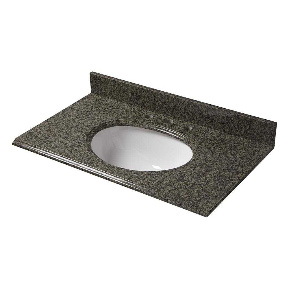 Tapa de tocador de baño de Granito Quadro MarCraft Essential de 25 pulgadas x 22 pulgadas con fregadero individual bajo cubierta de 3 orificios