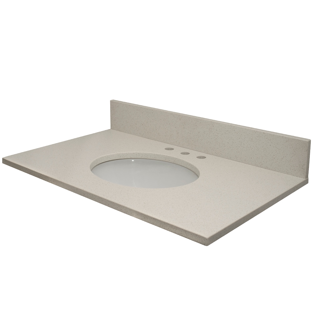 Tapa de tocador de baño de cuarzo pulido MarCraft Vista con brillo marfil de 49 pulgadas x 22 pulgadas y fregadero individual bajo encimera de 3 orificios