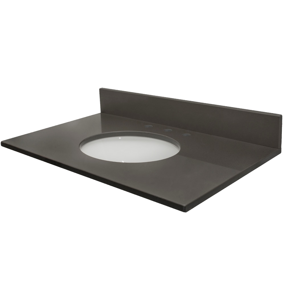 Vista 31 pulgadas x 22 pulgadas Encimera de tocador de baño de cuarzo gris mineral pulido con fregadero individual bajo en montaje de 3 agujeros.