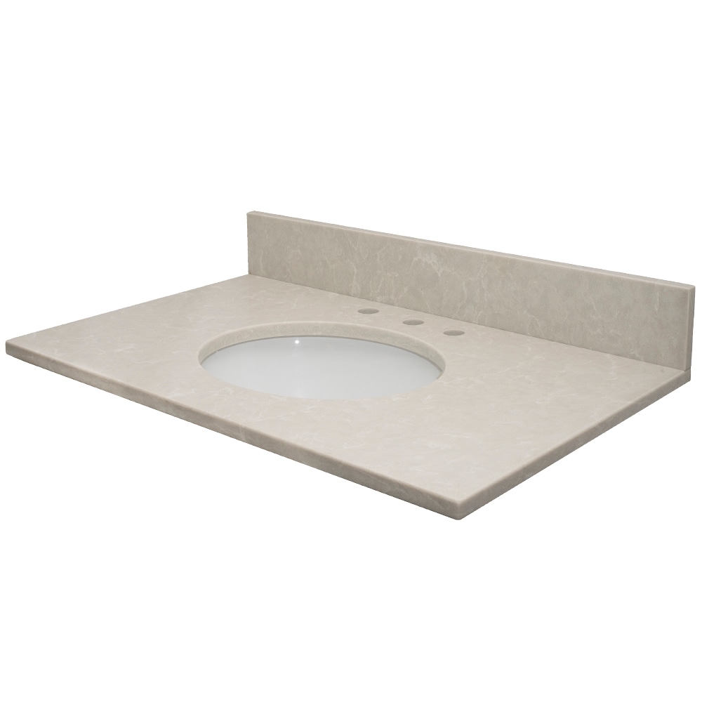 Tapa de tocador para baño de cuarzo Allura pulido de 31 pulgadas x 22 pulgadas con fregadero único bajo encimera de 3 orificios, modelo MarCraft Vista VQAQ3122101