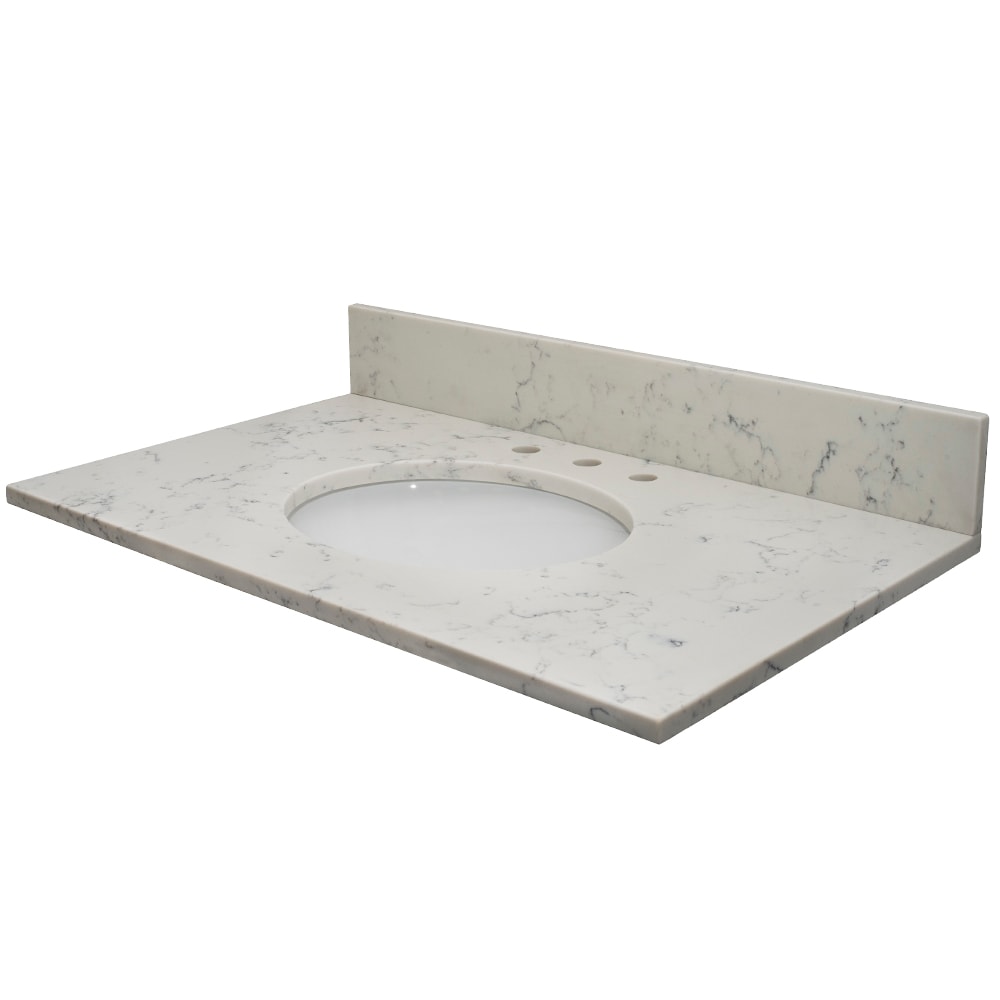 Tapa de tocador de baño de cuarzo Florentino pulido para fregadero individual empotrado de 3 agujeros, MarCraft Vista de 37 pulgadas x 22 pulgadas