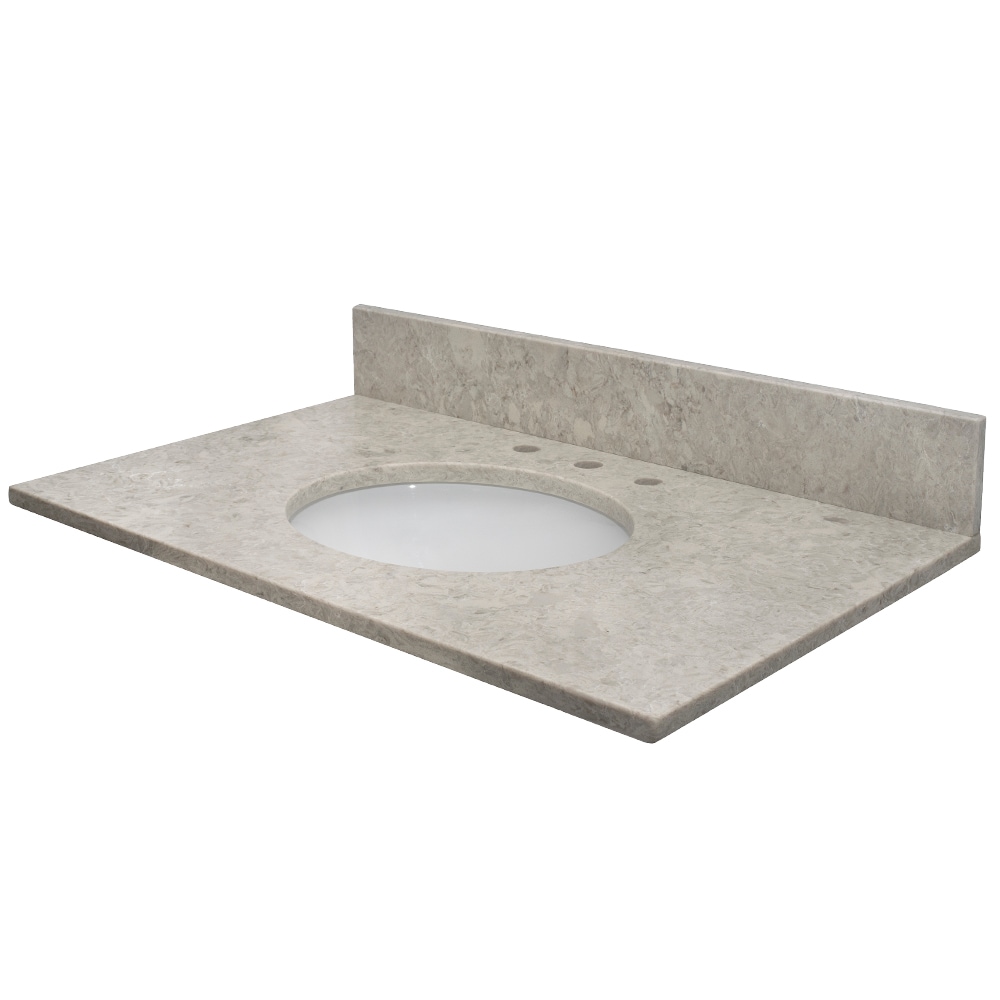 Encimera de baño MarCraft Vista de cuarzo Nova Mist pulido de 25 pulgadas x 22 pulgadas con fregadero individual bajo cubierta y 3 orificios