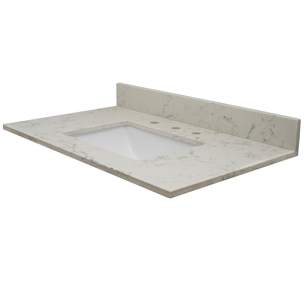 Encimera de baño con fregadero individual bajo encimera de cuarzo Florentine pulido de 31 pulgadas x 22 pulgadas con 3 orificios - MarCraft Vista