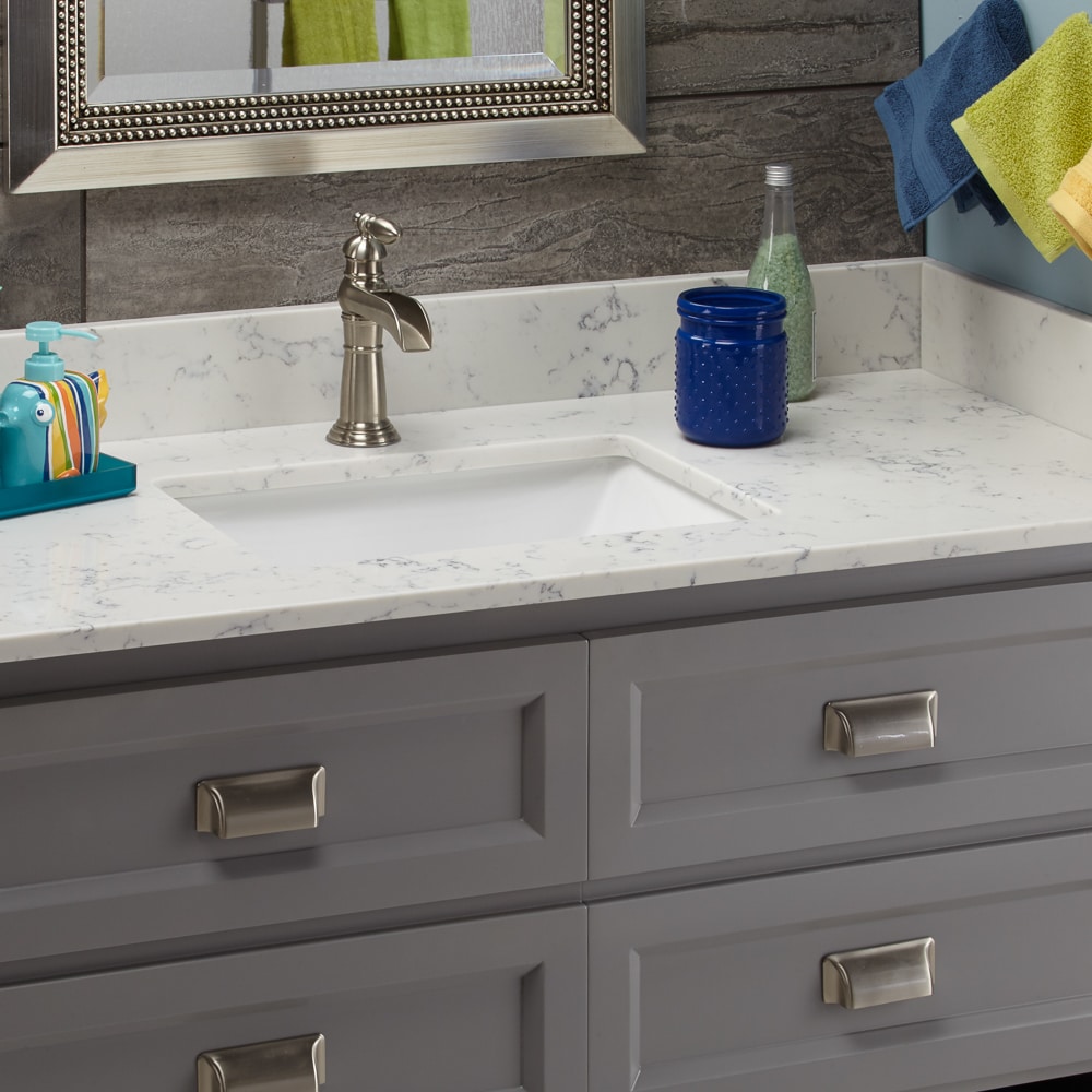 Encimera de baño con fregadero individual bajo encimera de cuarzo Florentine pulido de 31 pulgadas x 22 pulgadas con 3 orificios - MarCraft Vista