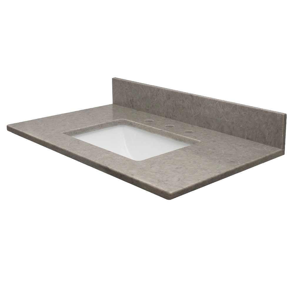 Encimera de baño con fregadero individual empotrado de cuarzo Diamante pulido de 31 pulgadas x 22 pulgadas, para tocador de baño con 3 orificios - MarCraft Vista