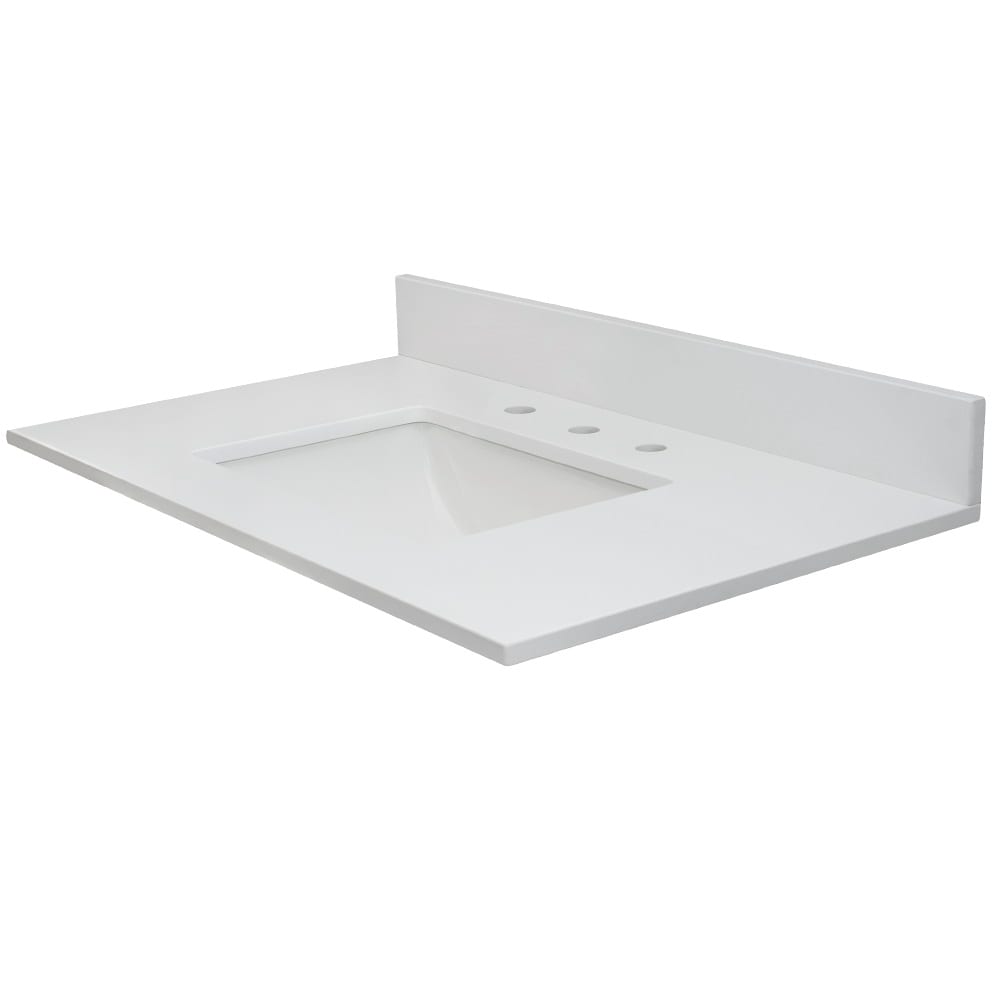 Tapa de tocador de baño de cuarzo blanco sereno pulido de 31 pulgadas x 22 pulgadas con fregadero individual bajo de montaje VQSW3122801 de MarCraft Vista