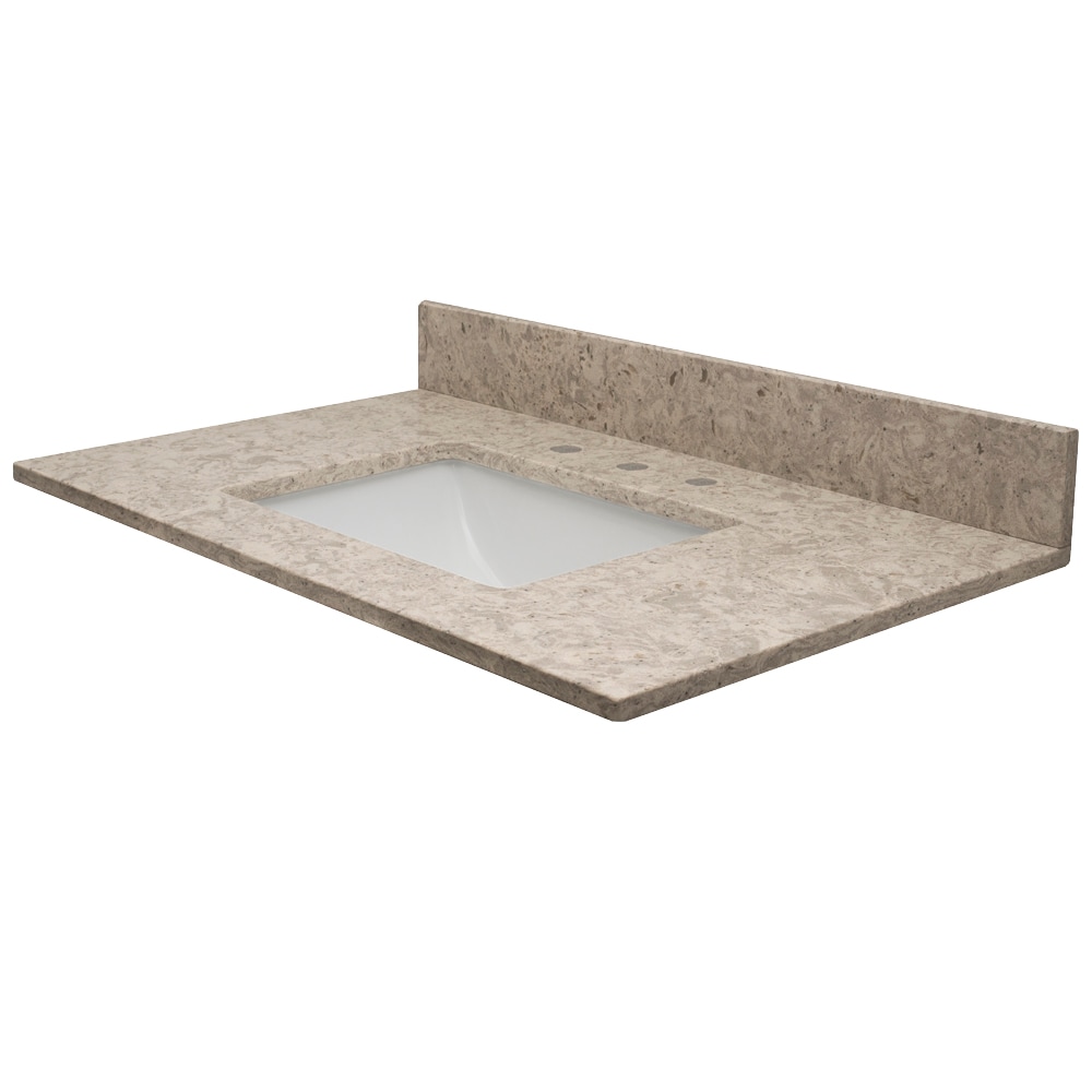 Encimera de baño de cuarzo Orion pulido de 31 pulgadas x 22 pulgadas con fregadero individual bajo cubierta de 3 orificios para tocador VQOR3122801 de MarCraft Vista
