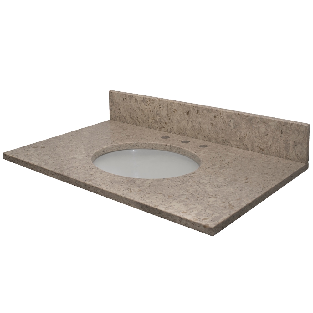Cubierta de tocador para baño de cuarzo Orion pulido de 31 pulgadas x 22 pulgadas con fregadero individual bajo cubierta y 3 orificios VQOR3122101 de MarCraft Vista.