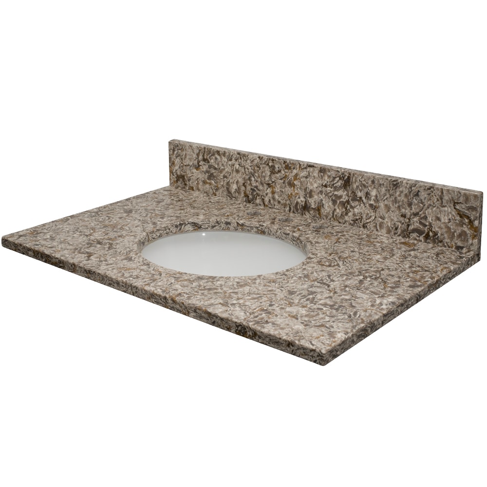 Tapa de tocador de baño de cuarzo pulido MarCraft Vista de 31 pulgadas x 22 pulgadas con fregadero individual bajo cubierta de 3 hoyos