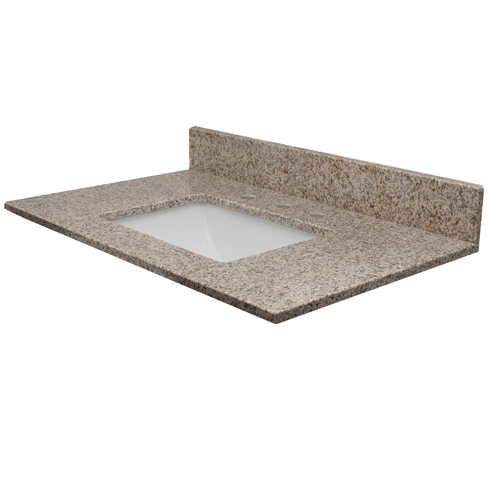 Tapa de tocador de baño de granito pulido con agujero para lavabo individual bajo MarCraft Vista de 31 pulgadas x 22 pulgadas con 3 orificios - Granola