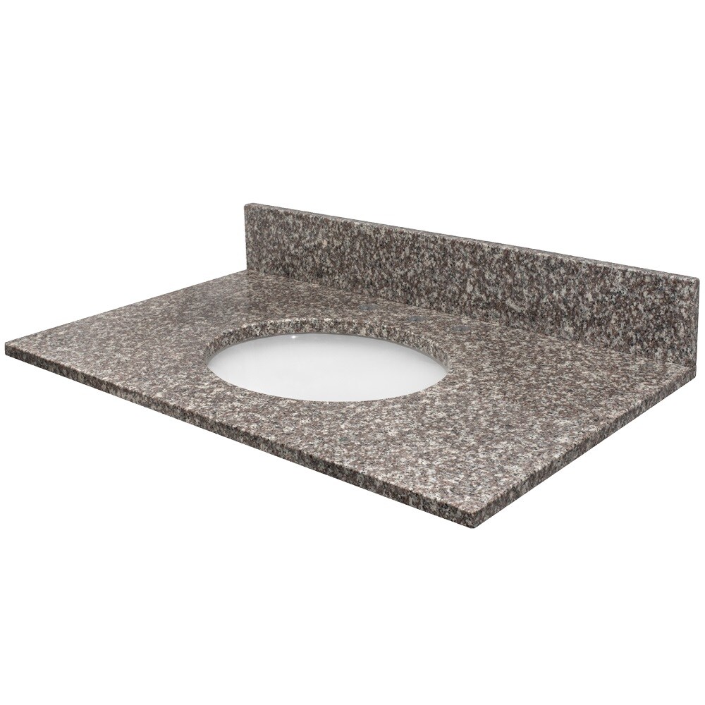 Tapa de tocador de baño de granito Beaumont pulido de 25 pulgadas x 22 pulgadas con fregadero individual bajo encimera de 3 orificios MarCraft Vista