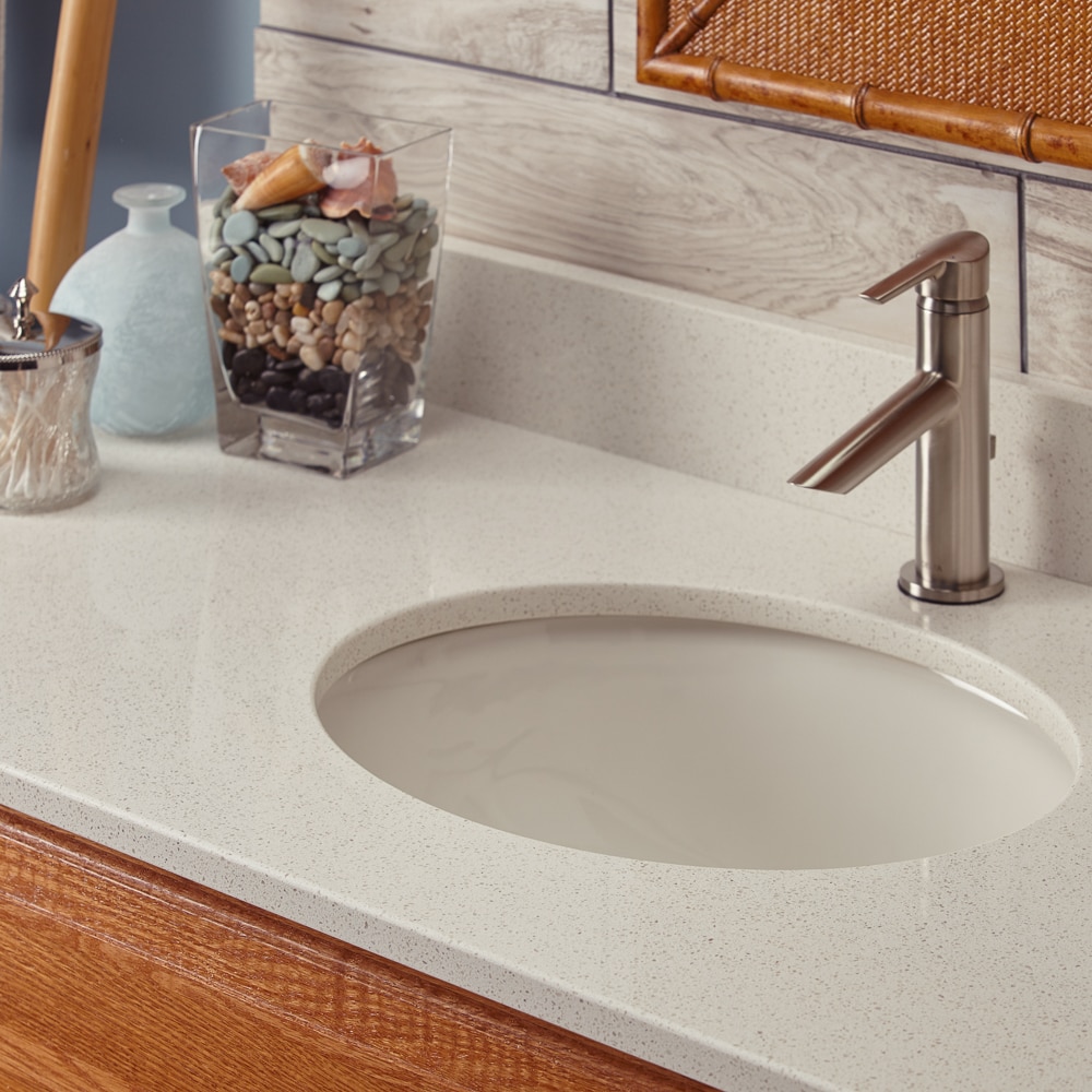 Encimera de tocador de baño de cuarzo pulido con brillo marfil de 49 pulgadas x 22 pulgadas, estilo MarCraft Vista con fregadero individual bajo mostrador y 3 orificios.