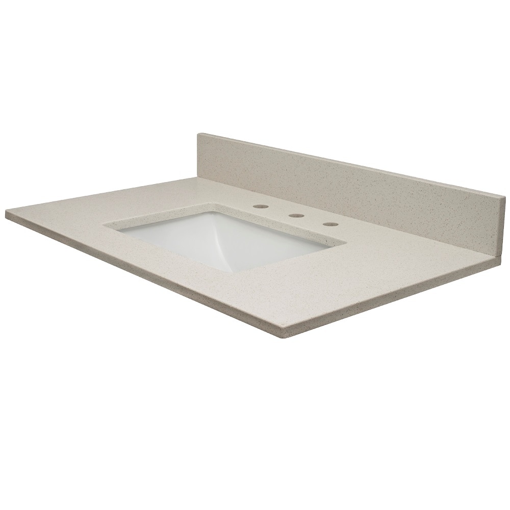 Encimera de tocador de baño de cuarzo pulido con brillo marfil de 49 pulgadas x 22 pulgadas, estilo MarCraft Vista con fregadero individual bajo mostrador y 3 orificios.