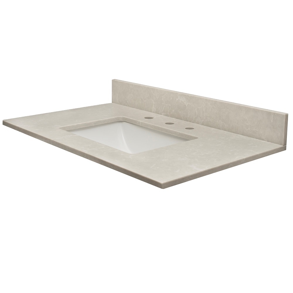 Tapa de tocador de baño de cuarzo Allura pulido de 31 pulgadas x 22 pulgadas para lavabo bajo cubierta de un solo agujero de 3-MarCraft Vista