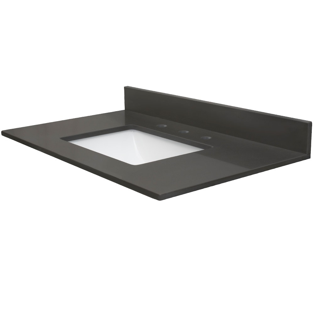 Tapa de tocador de baño de cuarzo gris mineral pulido de 25 pulgadas x 22 pulgadas con lavabo simple debajo del mostrador y 3 agujeros - MarCraft Vista VQMG2522801