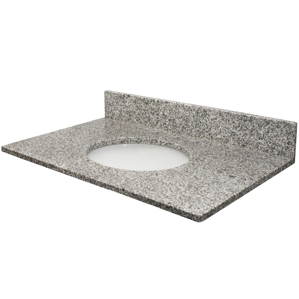 Tapa de tocador de baño de un solo lavabo bajo cubierta de granito Lithos pulido de 25 pulgadas x 22 pulgadas con 3 orificios - MarCraft Vista