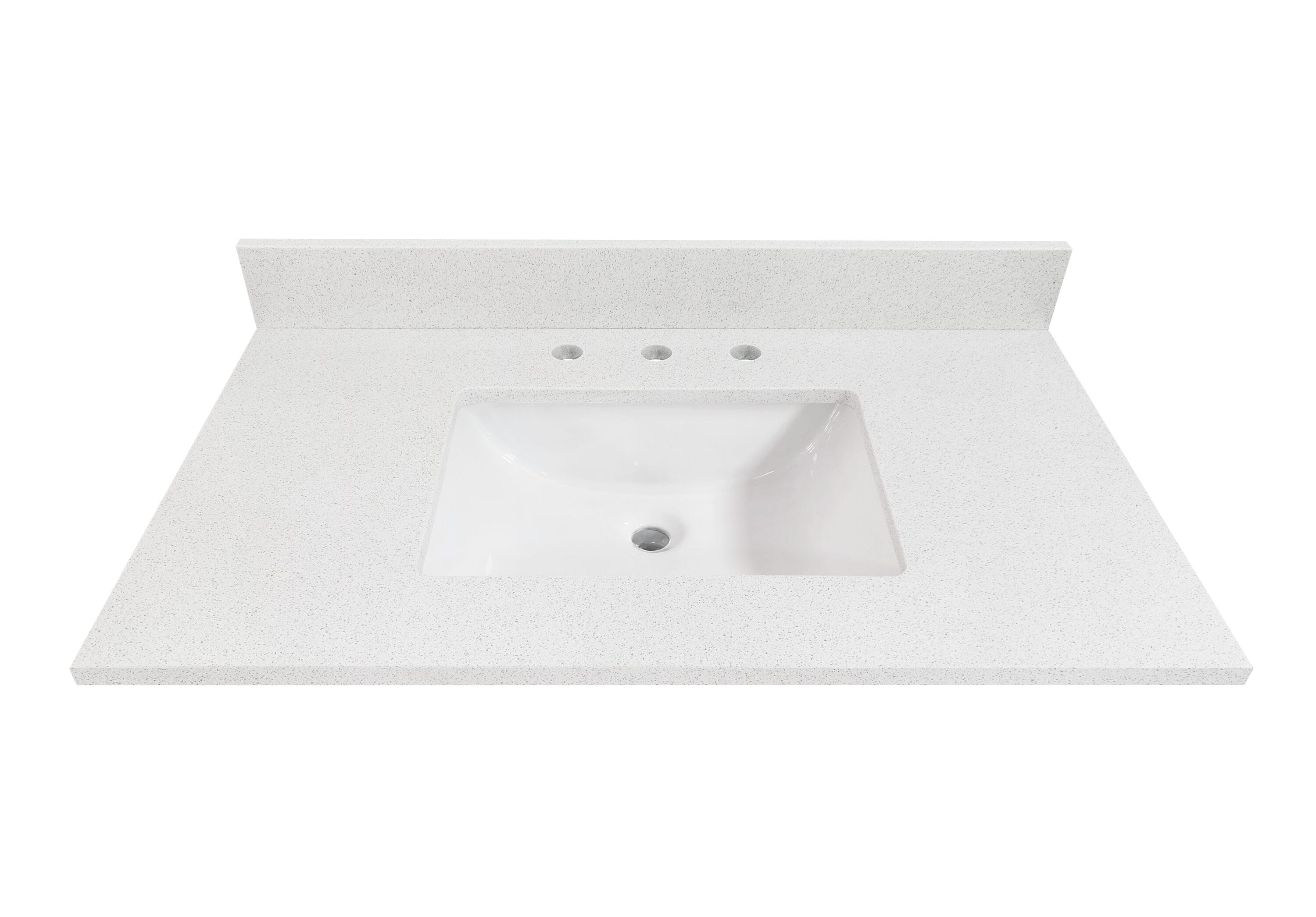 Encimera de tocador de baño de mármol sintético blanco/pulido, bajo cubierta de 37 pulgadas x 22 pulgadas de allen + roth Meridian con 3 orificios para lavabo individual - 261016