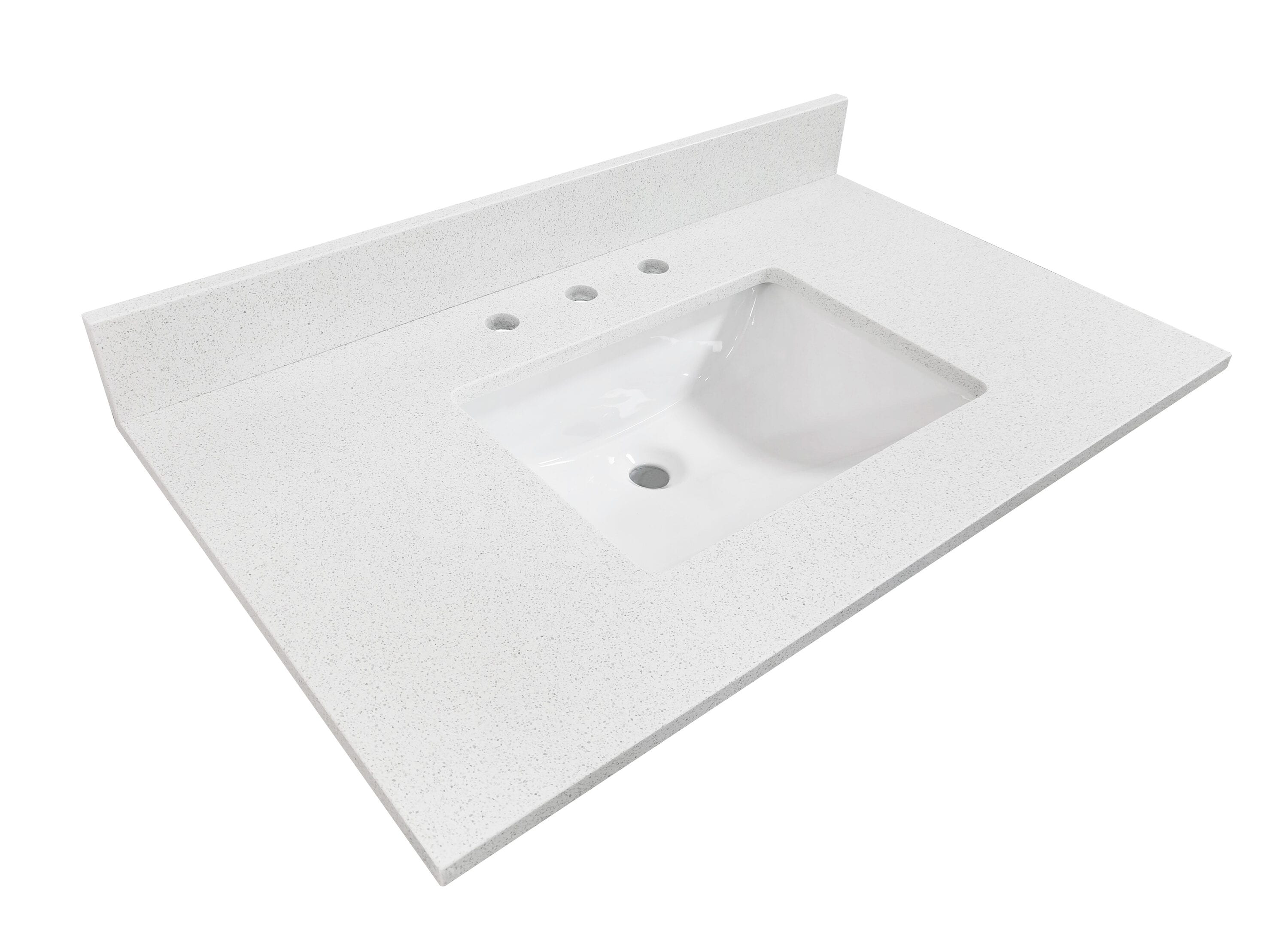 Encimera de tocador de baño de mármol sintético blanco/pulido, bajo cubierta de 37 pulgadas x 22 pulgadas de allen + roth Meridian con 3 orificios para lavabo individual - 261016