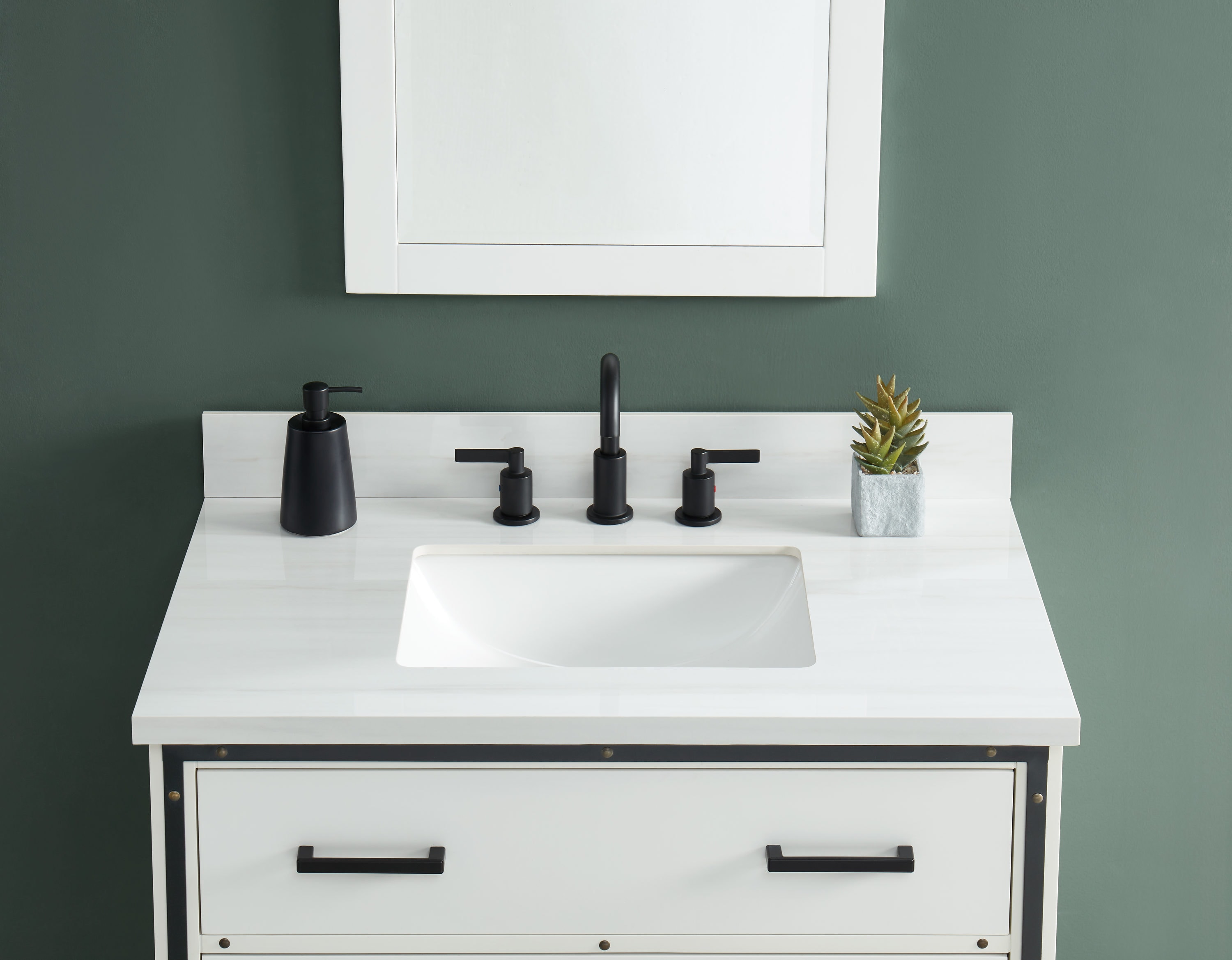 Tapa de tocador para baño de una pieza blanca de piedra sinterizada Dolomiti Bianco de 37 pulgadas x 22 pulgadas con lavabo individual empotrado bajo encimera de 3 orificios de allen + roth