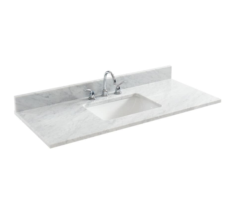 Tapa de tocador de baño de mármol natural Carrara blanco de 49 pulgadas x 22 pulgadas con fregadero individual de montaje inferior de 3 agujeros de allen + roth