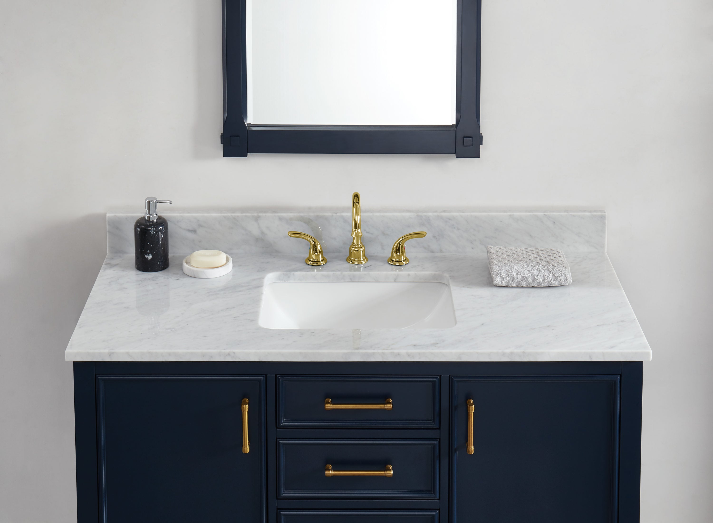 Tapa de tocador de baño de mármol natural Carrara blanco de 49 pulgadas x 22 pulgadas con fregadero individual de montaje inferior de 3 agujeros de allen + roth