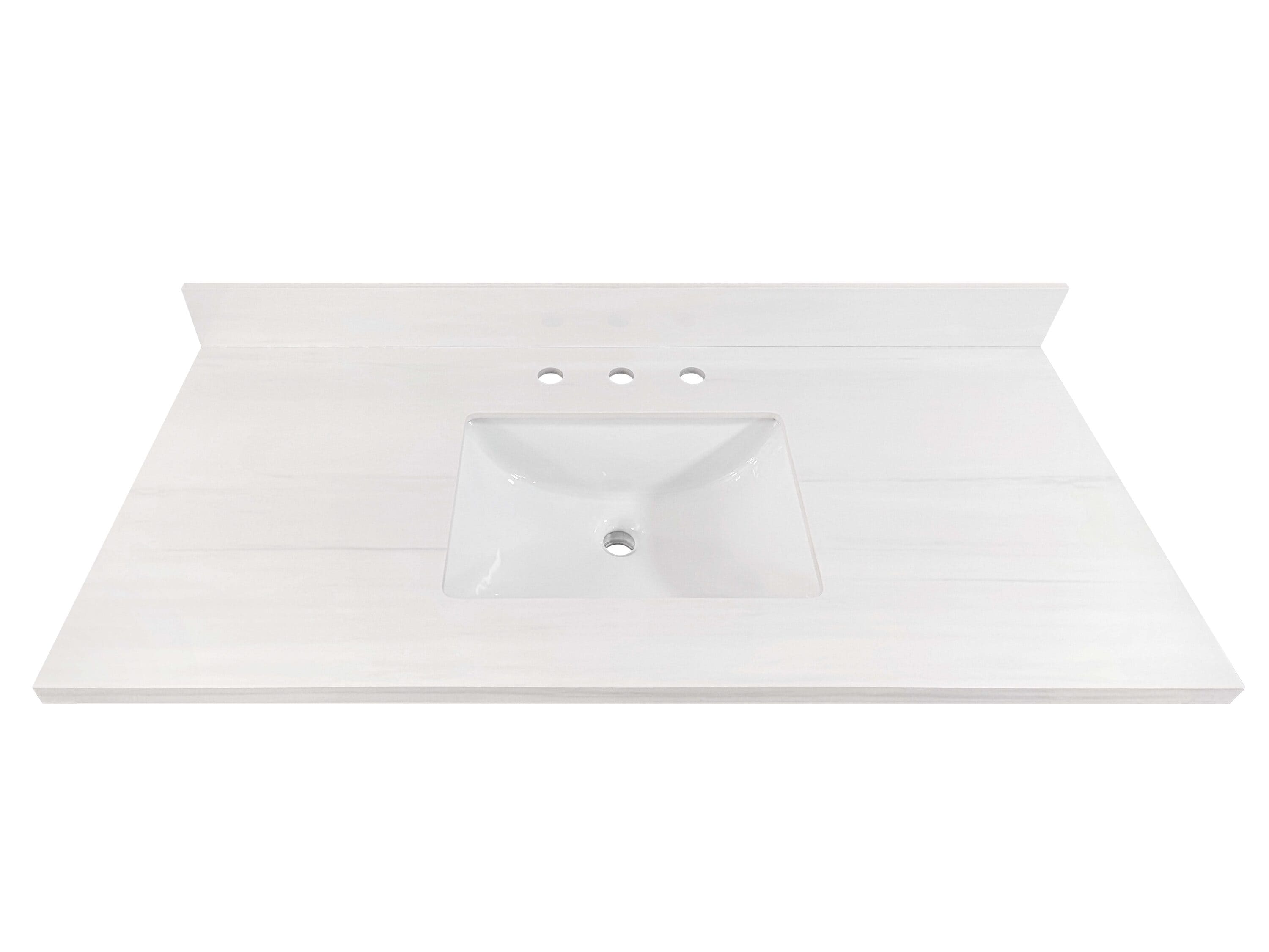 Cubierta de tocador para baño blanca de piedra sinterizada Dolomiti Bianco de 49 pulgadas x 22 pulgadas con lavabo individual bajo cubierta de 3 orificios de allen + roth