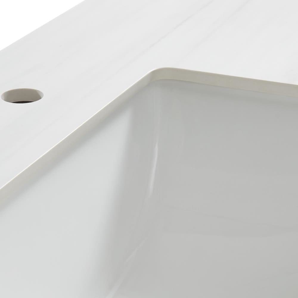Cubierta de tocador para baño blanca de piedra sinterizada Dolomiti Bianco de 49 pulgadas x 22 pulgadas con lavabo individual bajo cubierta de 3 orificios de allen + roth