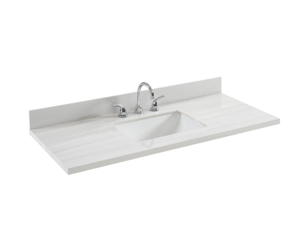 Cubierta de tocador para baño blanca de piedra sinterizada Dolomiti Bianco de 49 pulgadas x 22 pulgadas con lavabo individual bajo cubierta de 3 orificios de allen + roth