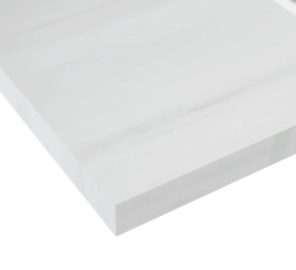 Cubierta de tocador para baño blanca de piedra sinterizada Dolomiti Bianco de 49 pulgadas x 22 pulgadas con lavabo individual bajo cubierta de 3 orificios de allen + roth