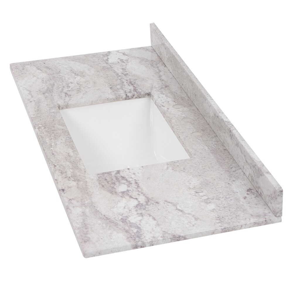 Tapa de tocador de baño de mármol cultivado Solstice de 49 pulgadas x 22 pulgadas con lavabo individual empotrado y 3 orificios_Style Selections Stone Effects R42 VT4922