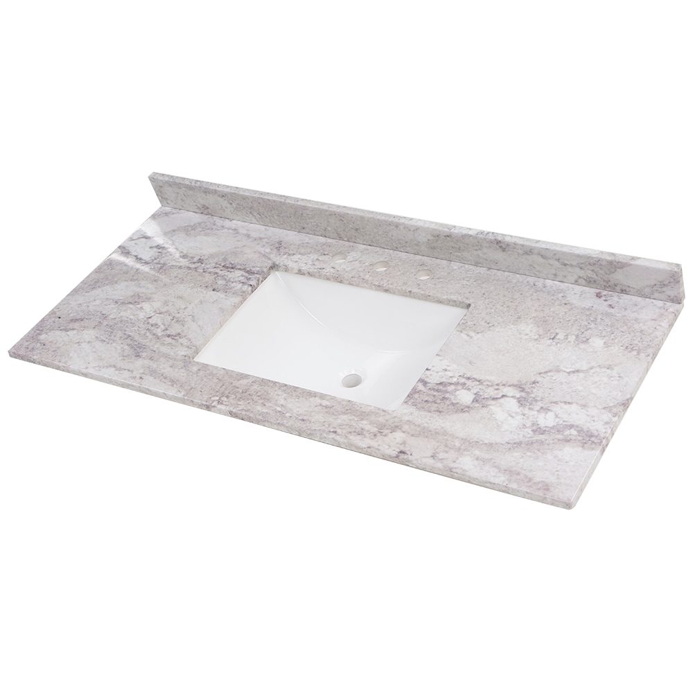 Tapa de tocador de baño de mármol cultivado Solstice de 49 pulgadas x 22 pulgadas con lavabo individual empotrado y 3 orificios_Style Selections Stone Effects R42 VT4922