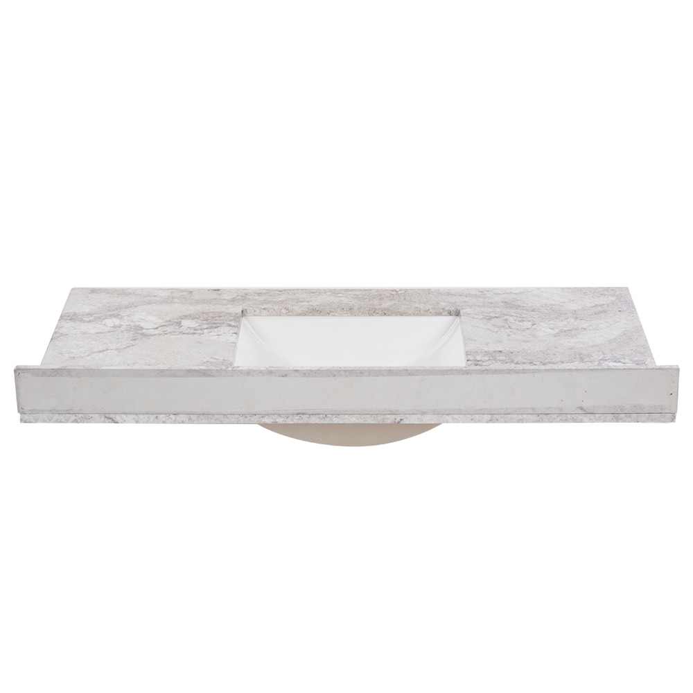Tapa de tocador de baño de mármol cultivado Solstice de 49 pulgadas x 22 pulgadas con lavabo individual empotrado y 3 orificios_Style Selections Stone Effects R42 VT4922