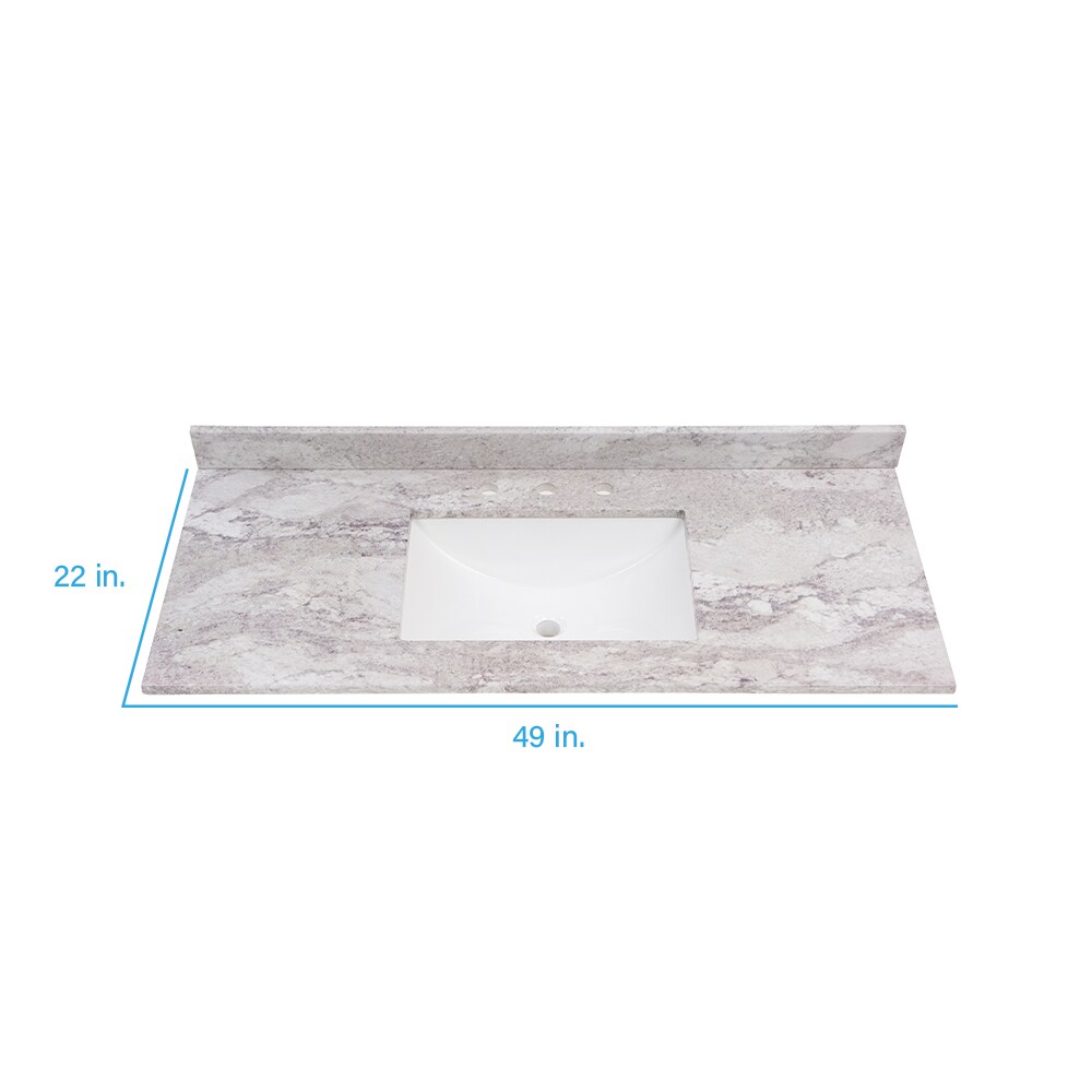 Tapa de tocador de baño de mármol cultivado Solstice de 49 pulgadas x 22 pulgadas con lavabo individual empotrado y 3 orificios_Style Selections Stone Effects R42 VT4922