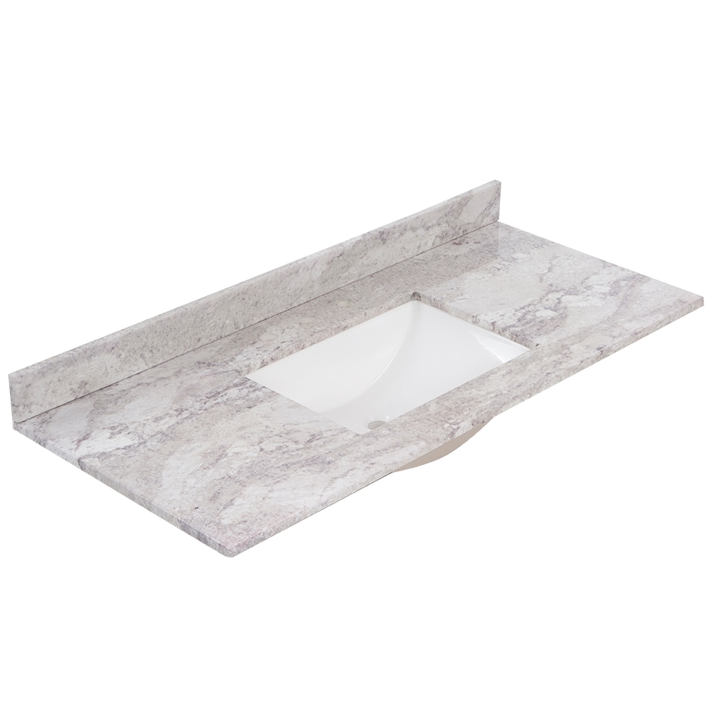 Tapa de tocador de baño de mármol cultivado Solstice de 49 pulgadas x 22 pulgadas con lavabo individual empotrado y 3 orificios_Style Selections Stone Effects R42 VT4922