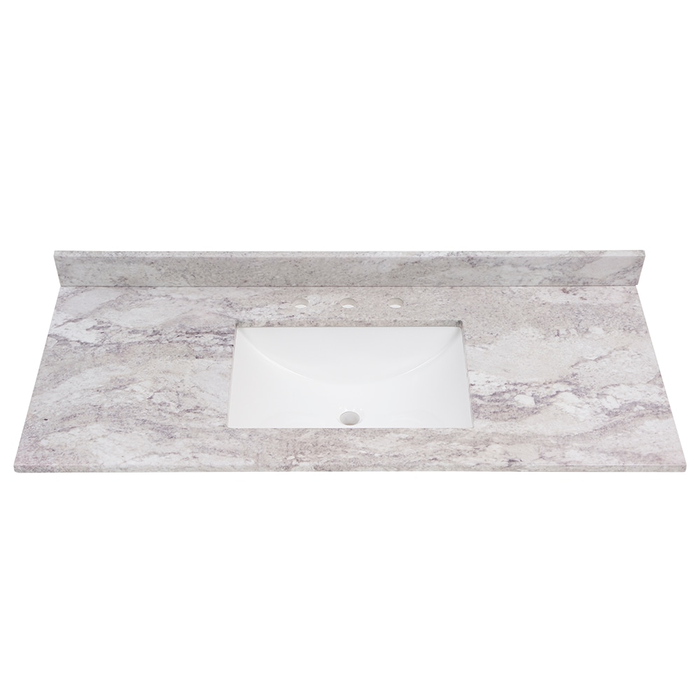 Tapa de tocador de baño de mármol cultivado Solstice de 49 pulgadas x 22 pulgadas con lavabo individual empotrado y 3 orificios_Style Selections Stone Effects R42 VT4922