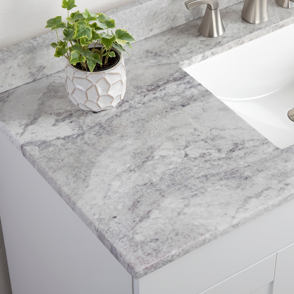 Tapa de tocador de baño de mármol cultivado Solstice de 49 pulgadas x 22 pulgadas con lavabo individual empotrado y 3 orificios_Style Selections Stone Effects R42 VT4922