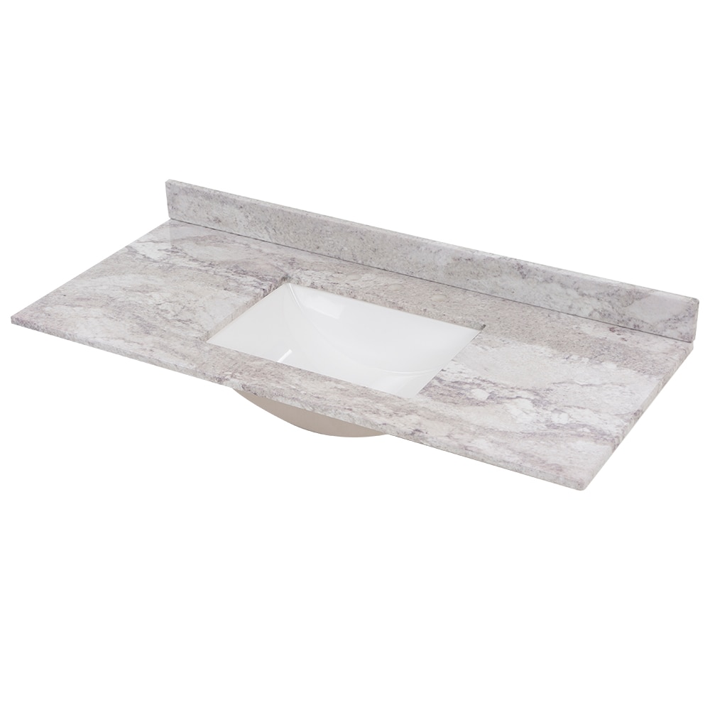 Tapa de tocador de baño de mármol cultivado Solstice de 49 pulgadas x 22 pulgadas con lavabo individual empotrado y 3 orificios_Style Selections Stone Effects R42 VT4922
