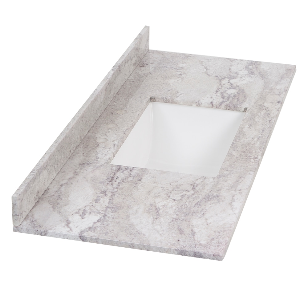 Tapa de tocador de baño de mármol cultivado Solstice de 49 pulgadas x 22 pulgadas con lavabo individual empotrado y 3 orificios_Style Selections Stone Effects R42 VT4922