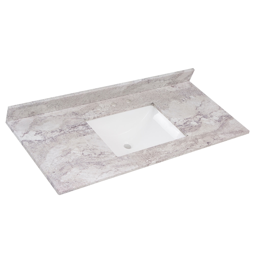 Tapa de tocador de baño de mármol cultivado Solstice de 49 pulgadas x 22 pulgadas con lavabo individual empotrado y 3 orificios_Style Selections Stone Effects R42 VT4922