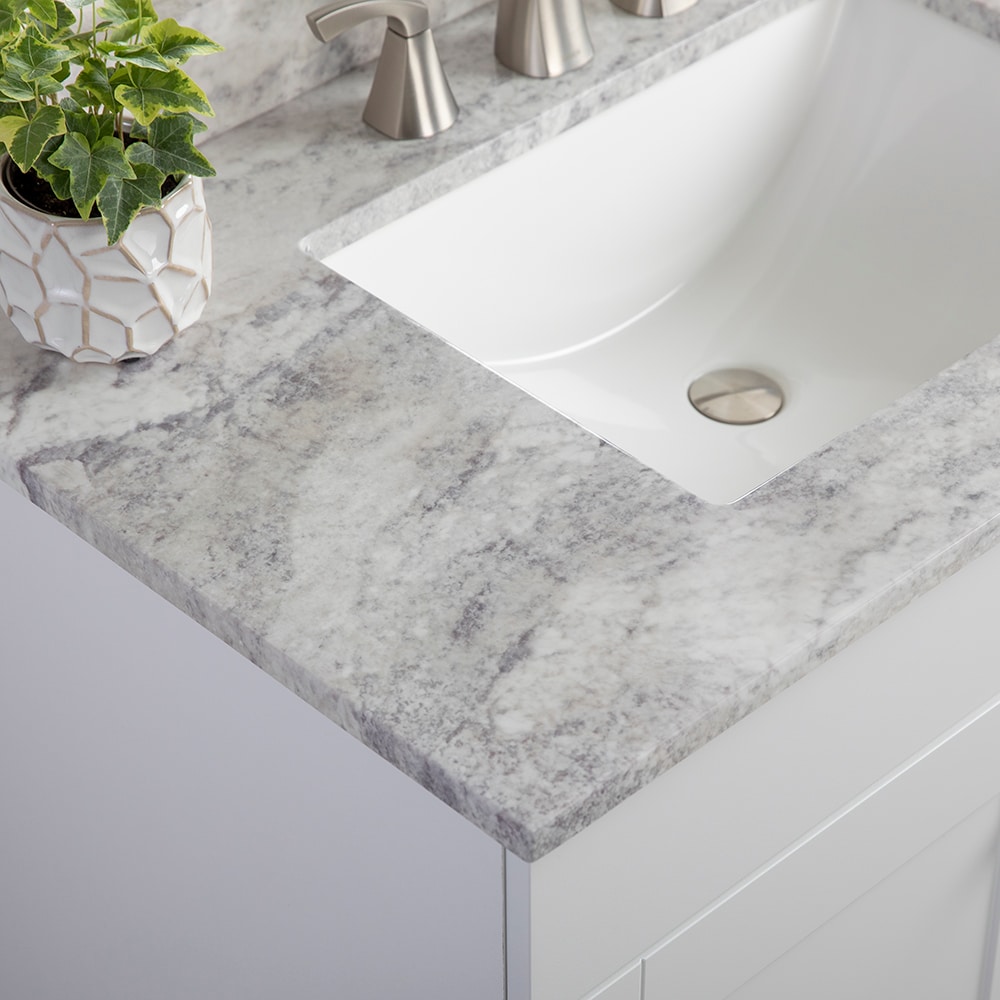 Encimera de baño de mármol cultivado Solstice de 37 pulgadas x 22 pulgadas con lavabo individual empotrado y 3 orificios de Style Selections Stone Effects R42 VT3722.