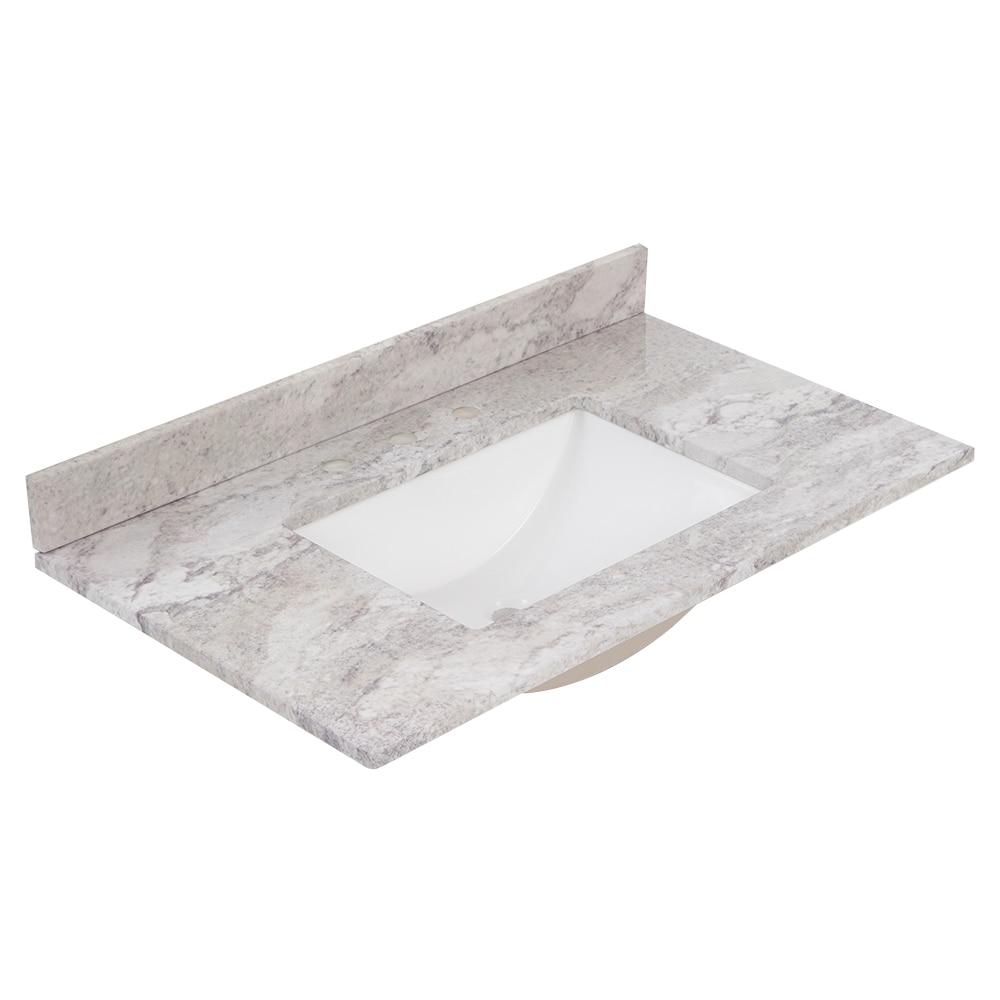 Encimera de baño de mármol cultivado Solstice de 37 pulgadas x 22 pulgadas con lavabo individual empotrado y 3 orificios de Style Selections Stone Effects R42 VT3722.