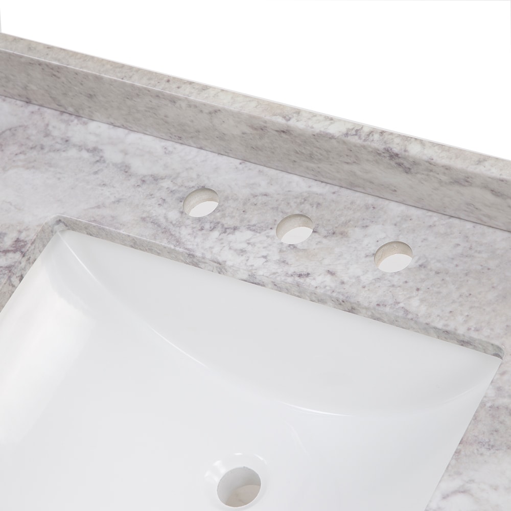 Encimera de baño de mármol cultivado Solstice de 37 pulgadas x 22 pulgadas con lavabo individual empotrado y 3 orificios de Style Selections Stone Effects R42 VT3722.