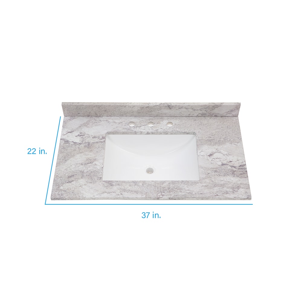 Encimera de baño de mármol cultivado Solstice de 37 pulgadas x 22 pulgadas con lavabo individual empotrado y 3 orificios de Style Selections Stone Effects R42 VT3722.