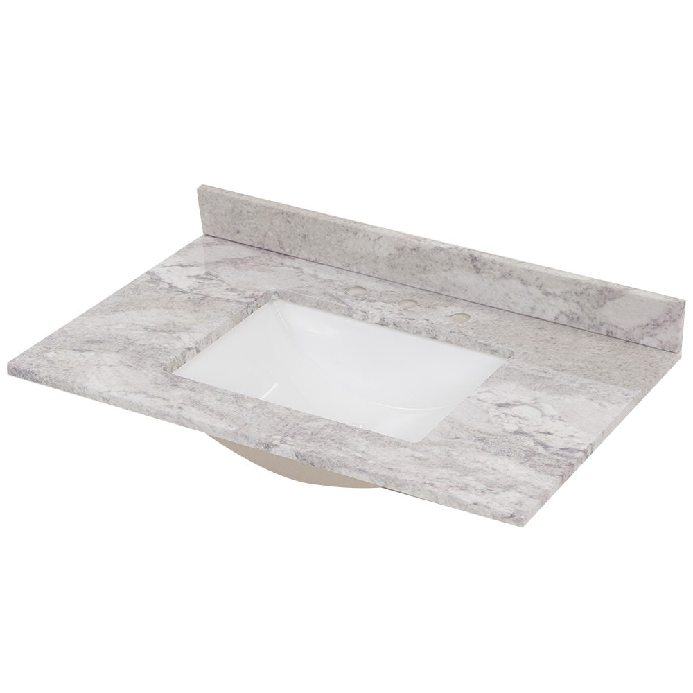 Encimera de baño de mármol cultivado Solstice de 37 pulgadas x 22 pulgadas con lavabo individual empotrado y 3 orificios de Style Selections Stone Effects R42 VT3722.