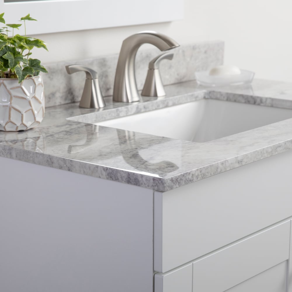 Encimera de baño de mármol cultivado Solstice de 37 pulgadas x 22 pulgadas con lavabo individual empotrado y 3 orificios de Style Selections Stone Effects R42 VT3722.