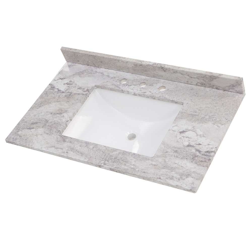 Encimera de baño de mármol cultivado Solstice de 37 pulgadas x 22 pulgadas con lavabo individual empotrado y 3 orificios de Style Selections Stone Effects R42 VT3722.