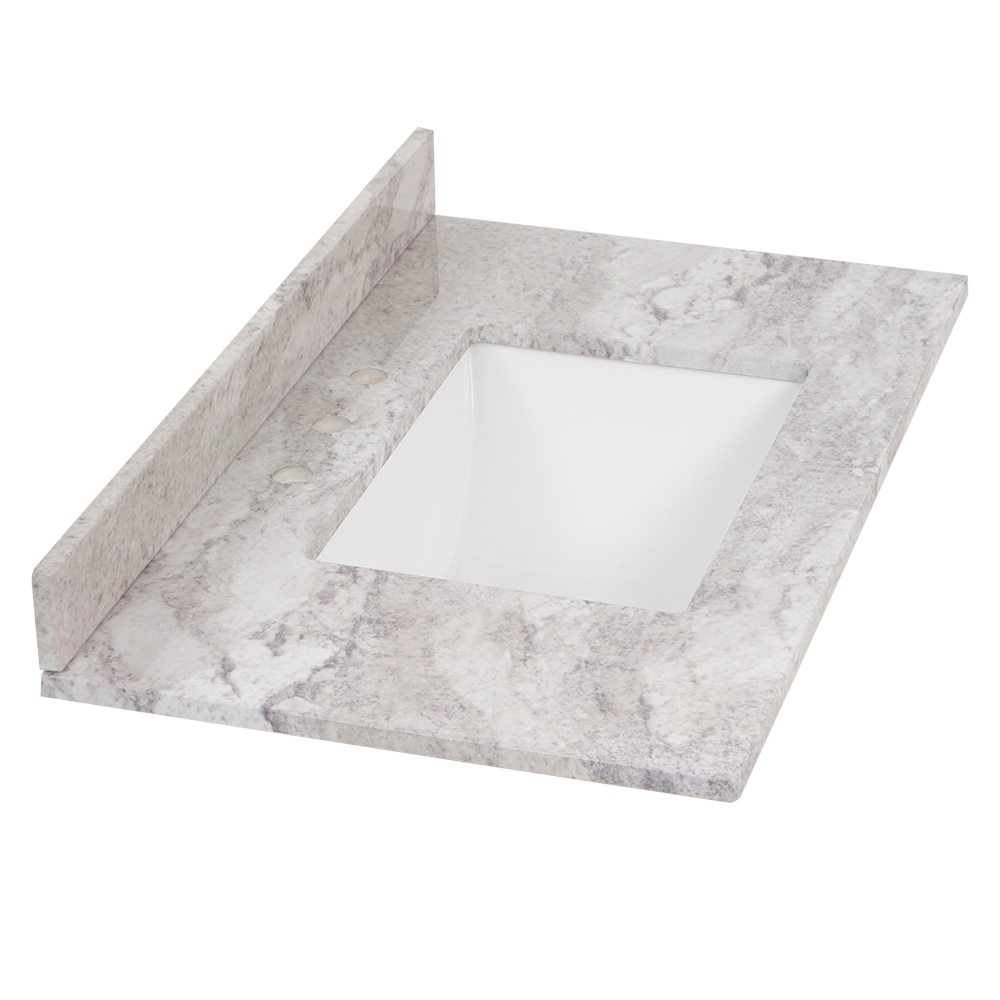 Encimera de baño de mármol cultivado Solstice de 37 pulgadas x 22 pulgadas con lavabo individual empotrado y 3 orificios de Style Selections Stone Effects R42 VT3722.